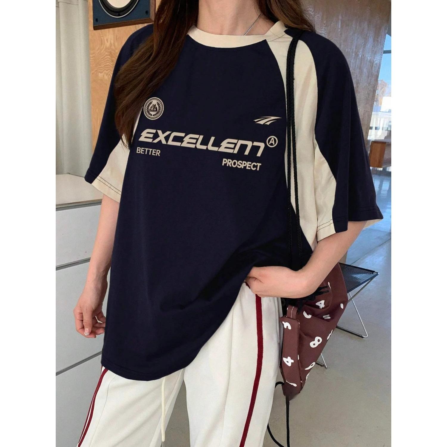 

Летняя женская футболка с принтом букв, с коротким рукавом, спортивный топ, 2025 XL