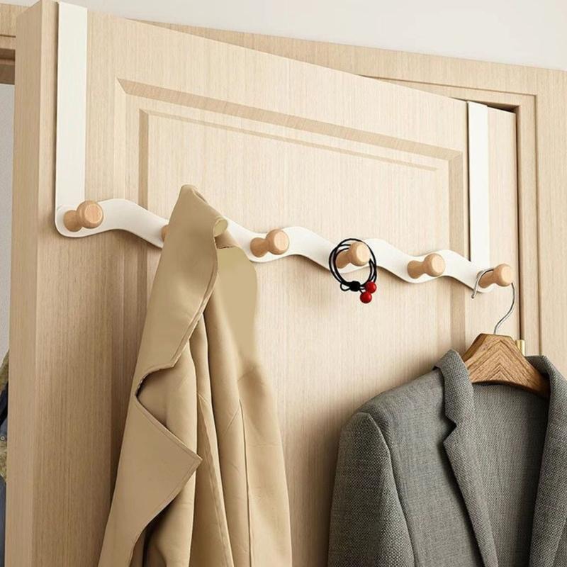 Over Door Hooks With Wooden Shelf For Jackets Hats Carbon Steel Clothes Rack Hanging Solution For Home Office