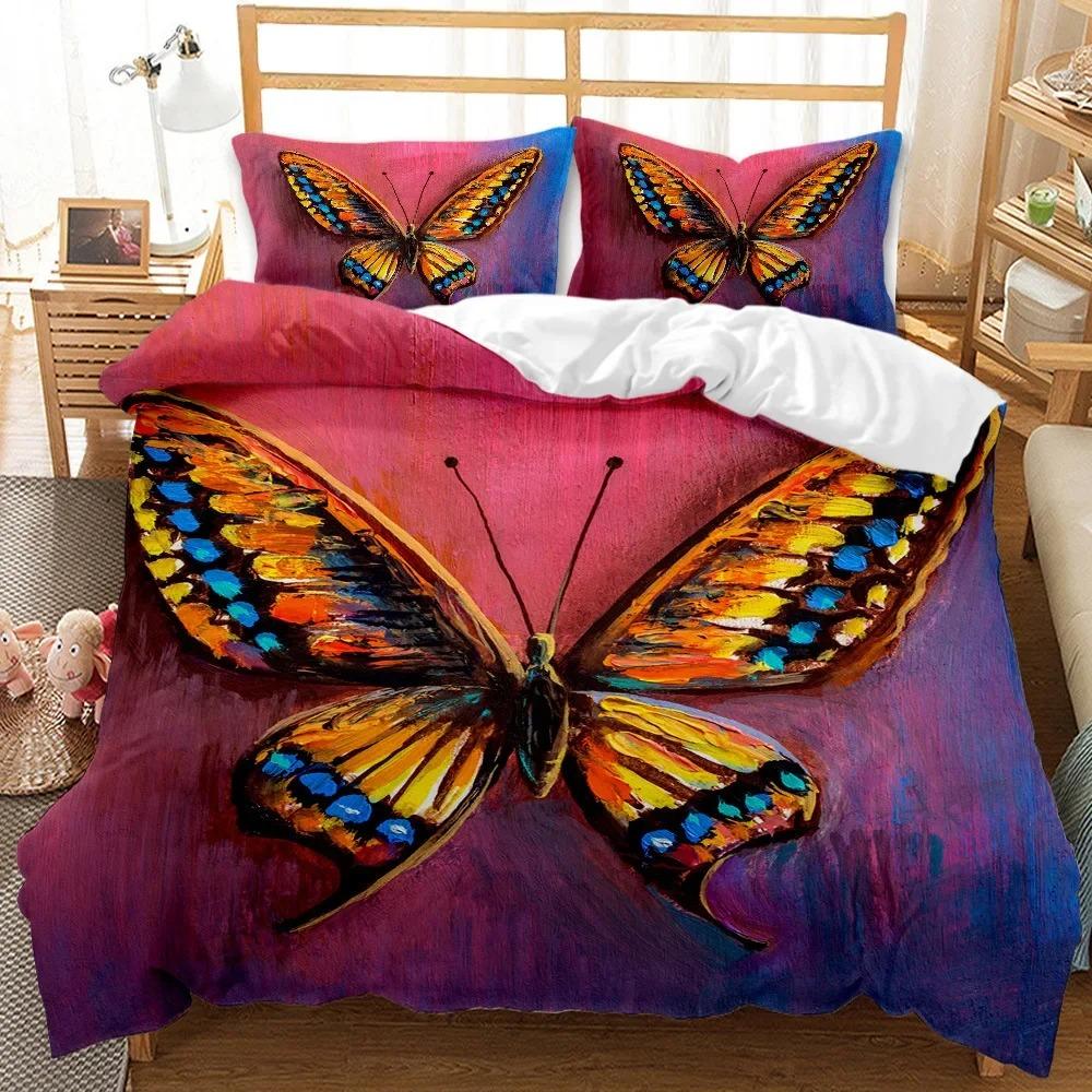 Butterfly Duvet Cover King/Queen Size,Beautiful Blue Shiny Butterflies Print Soft Bedding Set for Kids Teens Girls,2 Pillowcases