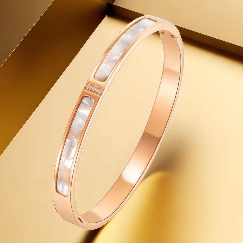 Women's Titanium Steel Bracelet with Inlaid Diamonds - Elegant Starry Design, Non-Fading, INS Style, High-End Full Diamond Bangle.