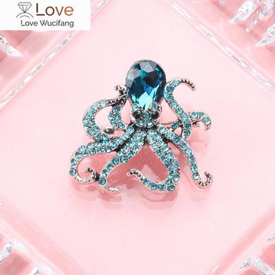 Octopus Emaille Pin Blau Strass Octopus Broschen Pins Für Frauen Männer Niedliche Meer Tier Kristall Schmuck Accesseries Geschenk