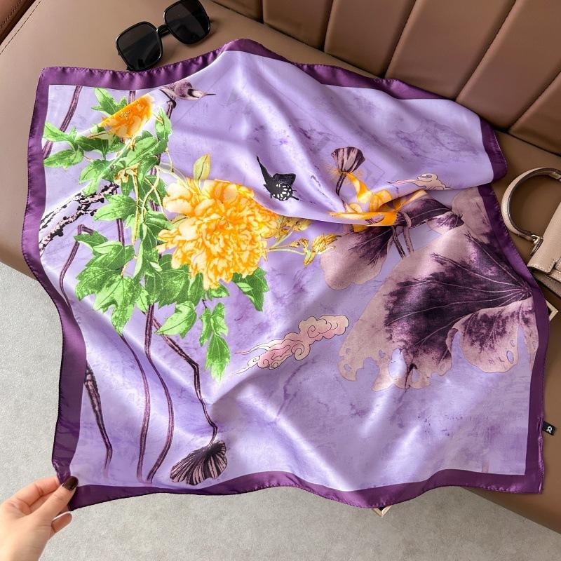 Silk scarf 71 * 71 imitation silk square scarf Korean atmosphere neck silk scarf flower pattern flower polka dot scarf