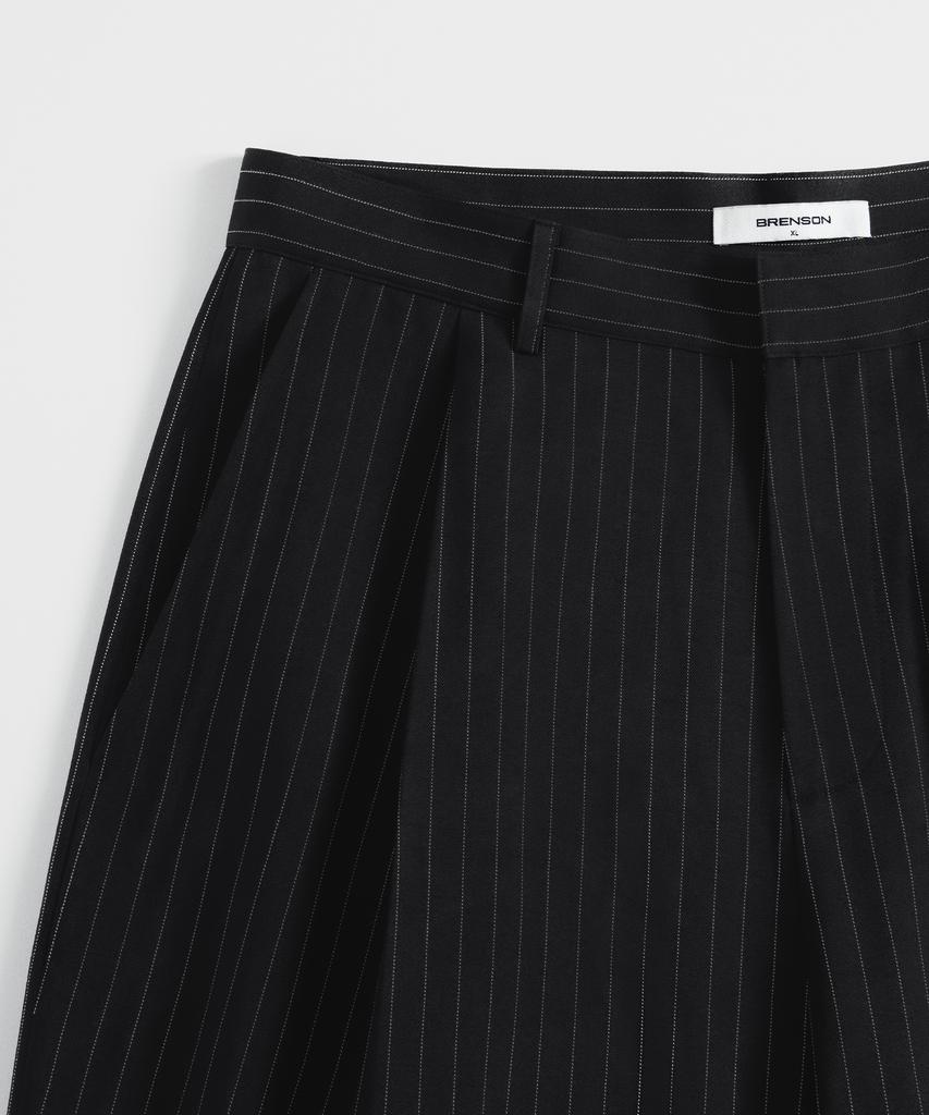 BRENSON Fluid Stripe Single-Pleat Slacks (Black)