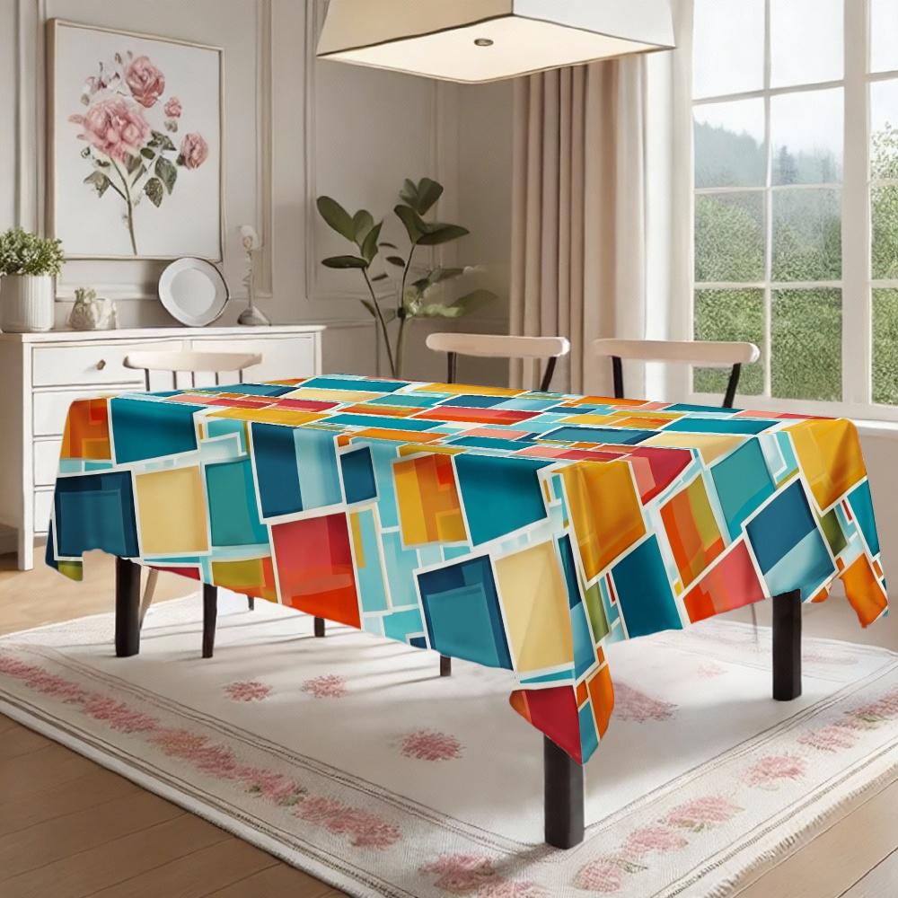 Geometric Color Block Rectangle Table Cloth for Table Decor Kitchen Dining Waterproof Reusable Tablecloth for Table Holiday