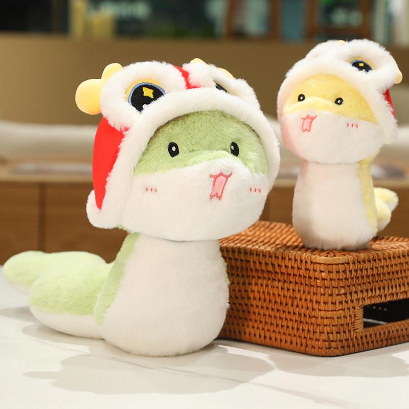New Year Cartoon Lucky Snake Animals Plush Figure Dolls Soft Pillow Toys Wear Lion Clothes Funny Christmas New Year Gift