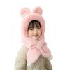 Children Hat with Bear Ear Decoration Solid Color Thickened Plush Warm Hat Scarf Set Kids Cold Weather Hat