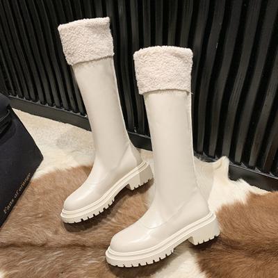 Bottes de Neige à Plateforme Tendance en Poil d'Agneau pour Femmes 2024 Automne Hiver Nouvelles Bottes Chaudes en Peluche Intégrée à Tube Haut Chaussures en Coton