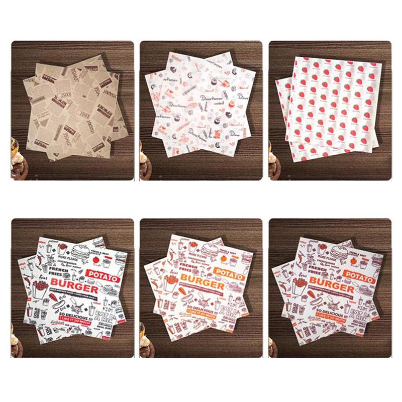 50 ks Olejivzdorný pekařský obal na jídlo Voskový papír Obal na burger a hranolky Olejivzdorný papír Kuchyňský Sendvič Chléb Jídlo Pekařské nářadí Podložka