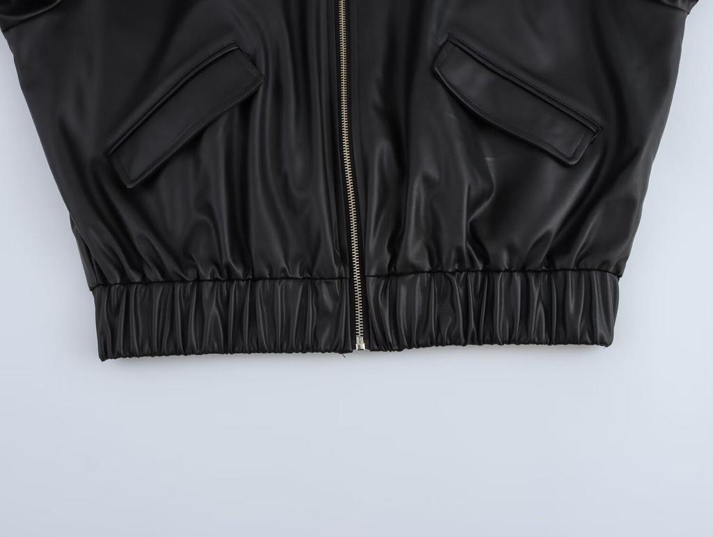 2024 European & American Women's Faux Leather Lapel Jacket - Autumn/Winter Collection
