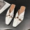 Fashion Women Slippers Square Toe Heeled Sandals Mules Shoes Woman 2025 Trend Designer Dress Pumps Summer Soft Leather Slides Plus Size