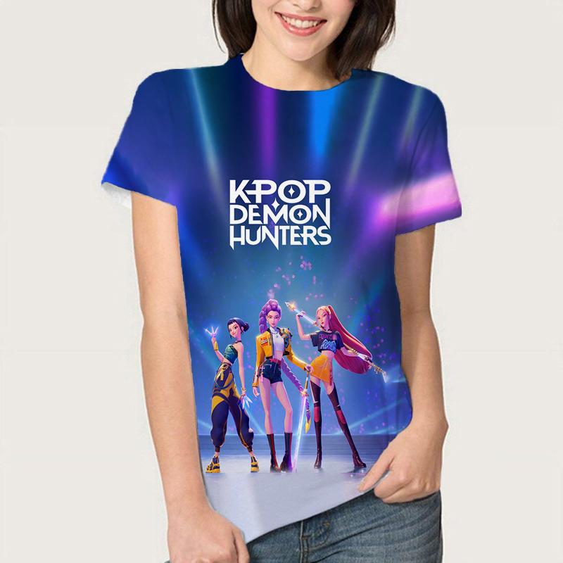 Letní KPop Lovci démonů Trička Huntrix Girl Kpop Tričko Jinu Zoey Rumi Mira Saja Kluci Cool Trička s krátkým rukávem Trička Topy