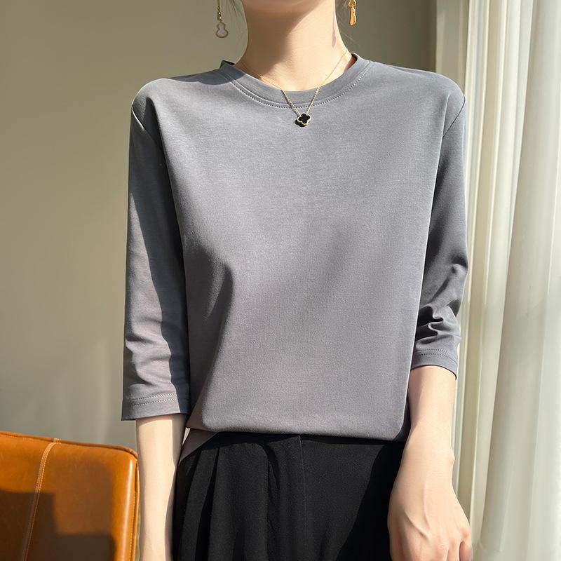 Spring And Summer White Mercerized Cotton Short Sleeve T-Shirt Feminine Joker Cotton Cropped Sleeve Bottoming Shirt