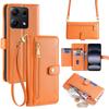 For Xiaomi Redmi Note 14S 4G Leather Case Zipper Pocket Wallet Phone Cover with 2 Straps