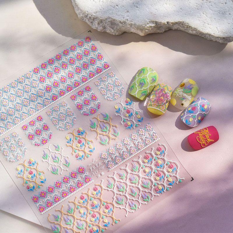 

Shell Light Bohemia Nail Sticker Relief New Arrival 3D3D 5D Relief Ethnic Style Nail Sticker Decoration Embossed Quilted floret 791