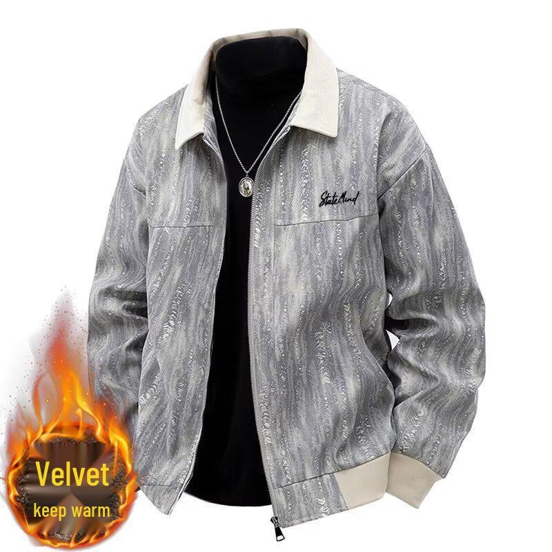 Korean Retro Wellington Gradient Jacket, Plus Velvet, Loose Fit - Trendy Men's Autumn/Winter Style