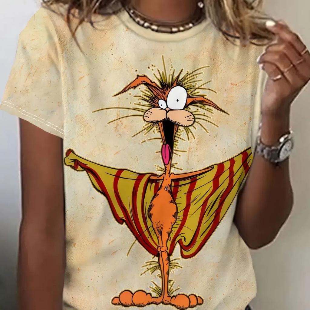 Lustige Damen-T-Shirts mit Cartoon-Hund, Zeichentrickfiguren, süßes T-Shirt mit 3D-Druck, lässiges Kurzarm-Oberteil mit Rundhalsausschnitt, weibliche Kleidung