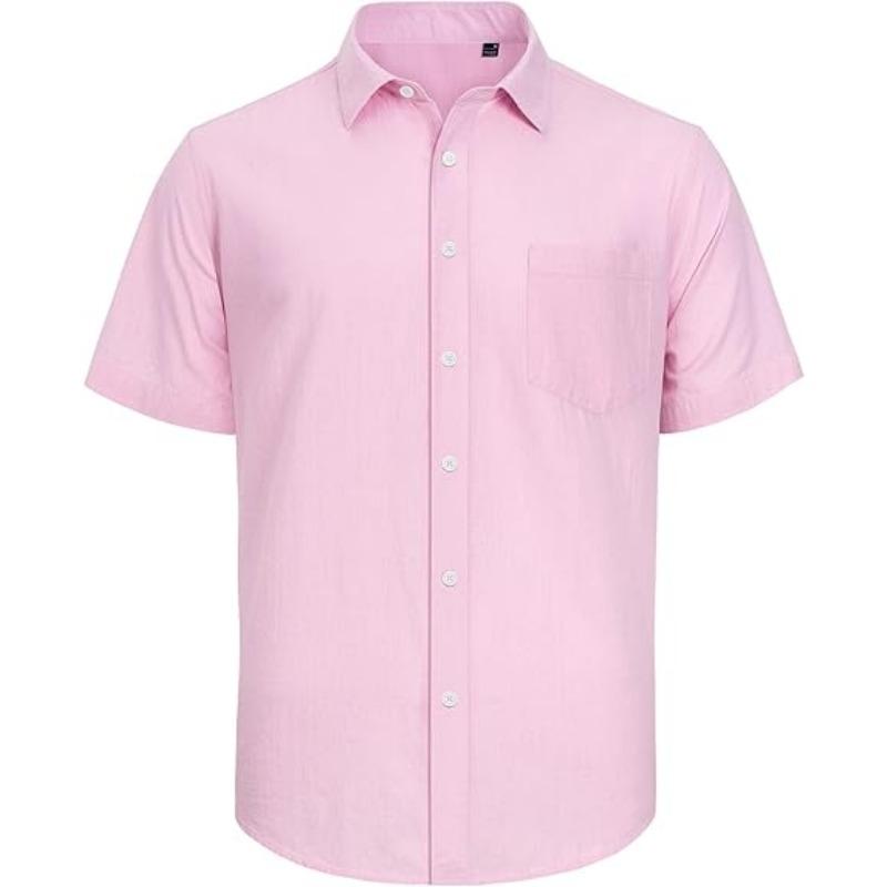 Polyester Fiber Men's Short Sleeved Shirt Casual Lightweight Button Up Shirt Beach Vacation Summer Top with Pocket