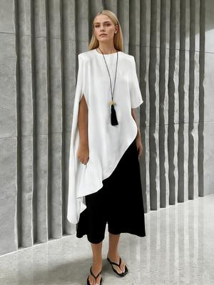 T-shirts Irréguliers Satinés Femmes Noir Amples Longues Chemises Été 2026 Manches Courtes Chemises Décontractées Élégantes Femmes Chemises Cache-maillot Débardeurs Hauts