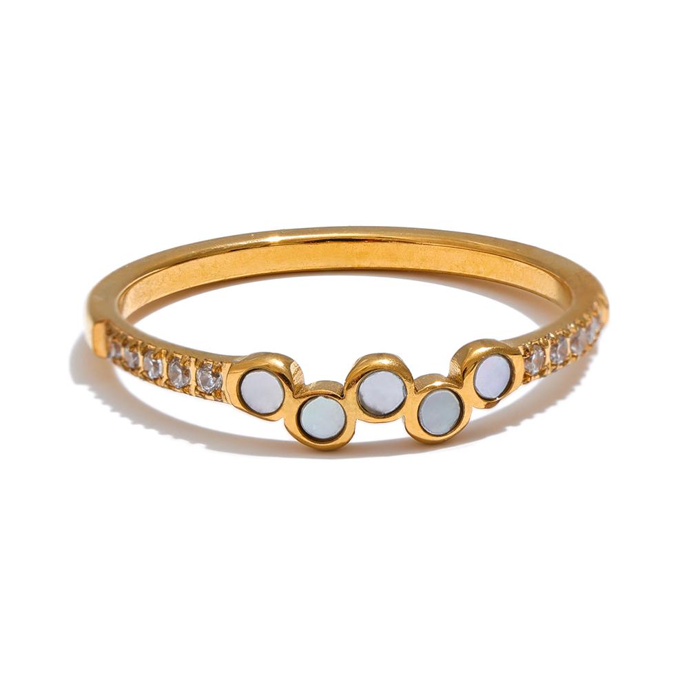 

Yhpup Stainless Steel Natural Shell Zircon Thin Fashion Finger Ring Waterproof Gold Color Premium Jewelry 6