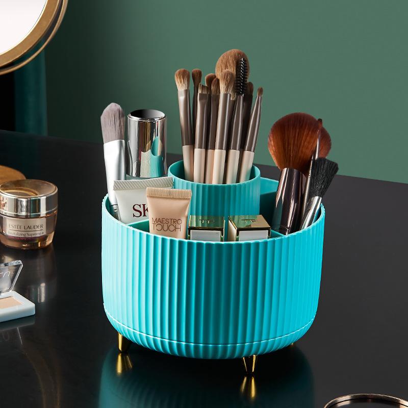 Round Desktop Pen Holder Orange Makeup Brush Holder 360 Degree Rotating Desktop Pencil Pen Holder Desk Organizer Office Supplies