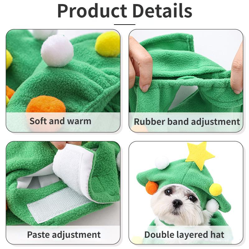 Pet Christmas Tree Clothes Transformation Clothes Funny Cat Dog Clothe Green Soft Plush Warm Belt Star Plush Ball Funny Dress Up