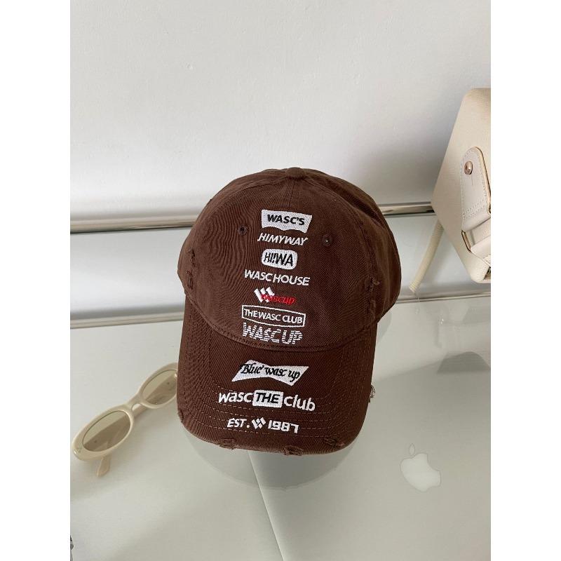 

Niche street trendy brand cap female soft top shows face thin sunscreen embroidery couple baseball hat male shows small face Adjustable темно-коричневого