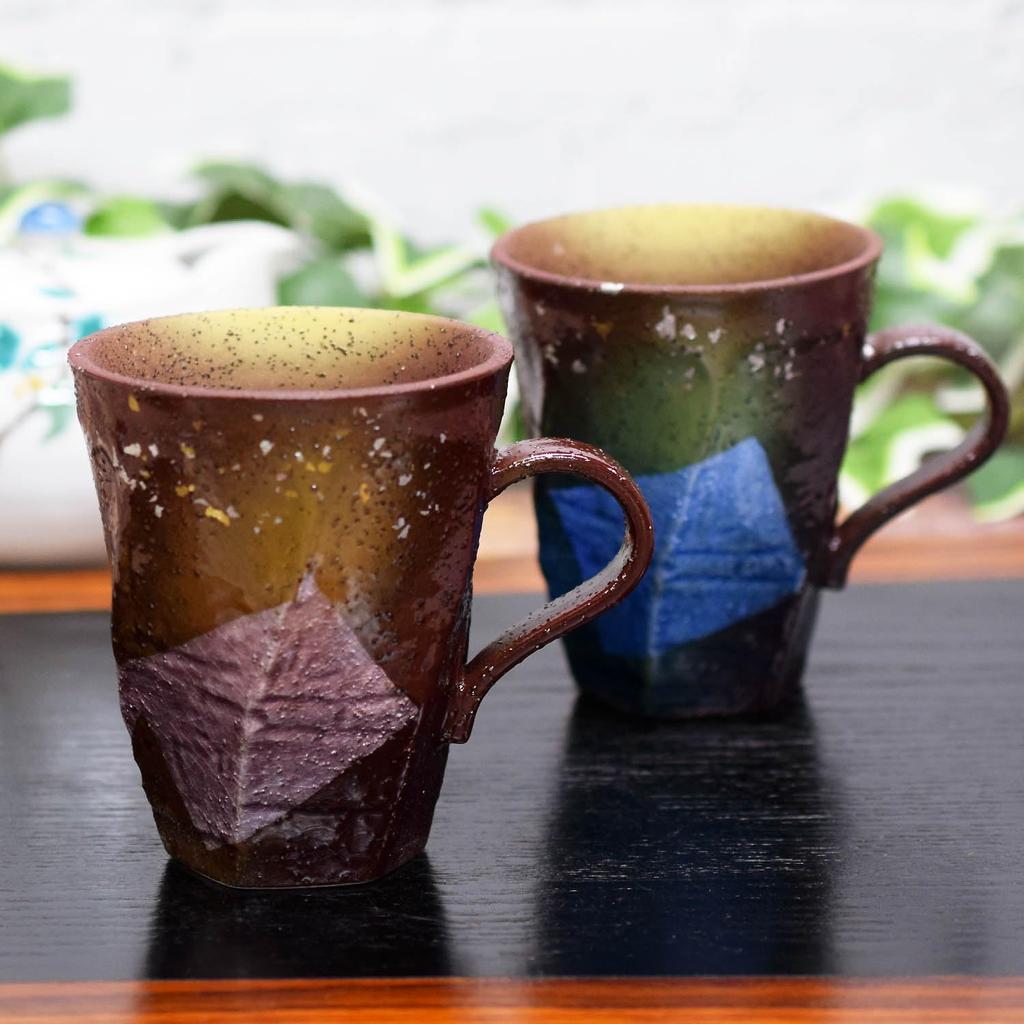 Waza No Kura Stylish Mug Pair Set Kutani Ware Ginsai Gold and Silver Chirashi Pottery Luxury Brand Tableware