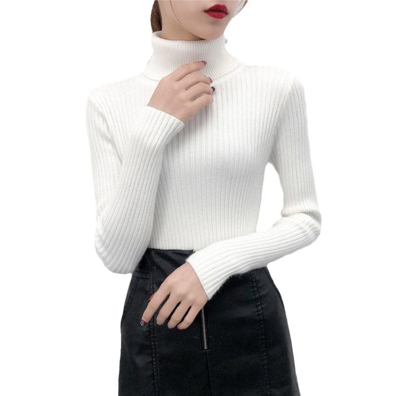 Autumn and winter inner and outer wear fashionable foreign style solid color pit strip turtleneck bottoming shirt women's long-sleeved knitted
