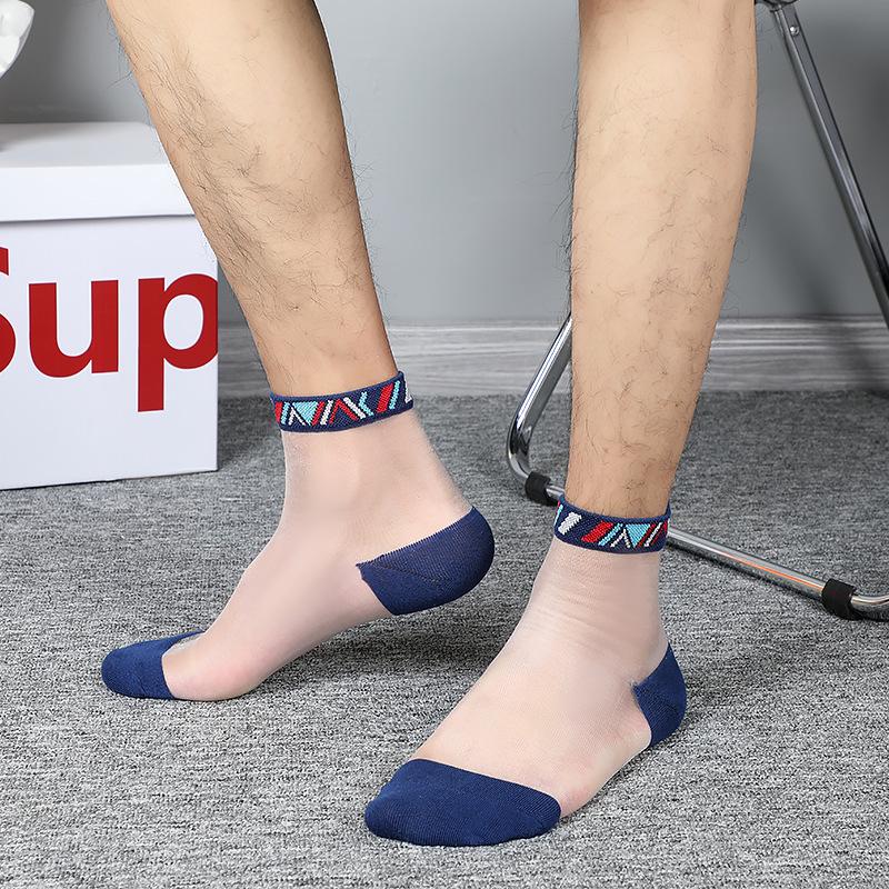 5 Pairs of Men's Summer Thin Ice Silk Glass Silk Non Slip Anti Hook Silk Crystal Silk Transparent Tube Socks