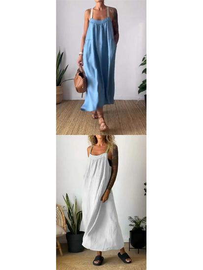 2026 Summer Casual Cotton Linen Strap Dress