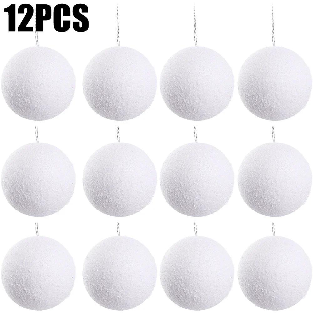 12/6Pcs White Christmas Ball Round Foam Balls Xmas Tree Hanging Ornaments Home Wedding Party Festival Decoration Globe Supplies