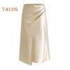 High-Waist Women Skirt Solid Color All-Match Style Pleated Skirt Slimming Design Slit Design Zipper Hip Wrapped Midi Skirt