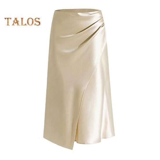 High-Waist Women Skirt Solid Color All-Match Style Pleated Skirt Slimming Design Slit Design Zipper Hip Wrapped Midi Skirt