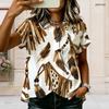 Women Plus Size Paisley Floral Printed Shirt Collared Short Sleeve Button Front Blouse