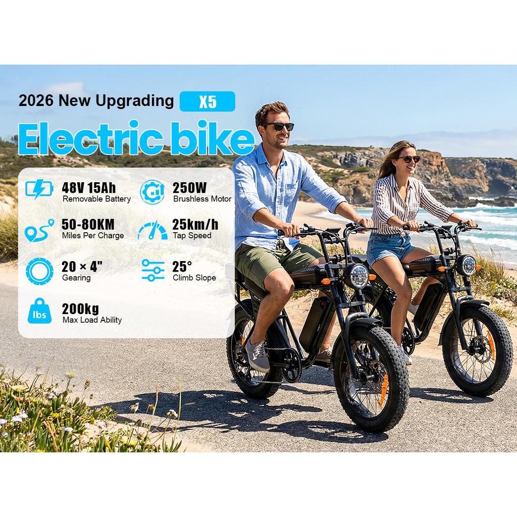 X5 250W 48V 15AH Lithium Brushless 3-Speed Dual Disc Brake Electric Mountain Bike Carbon Steel Frame High Speed Waterproof Bike