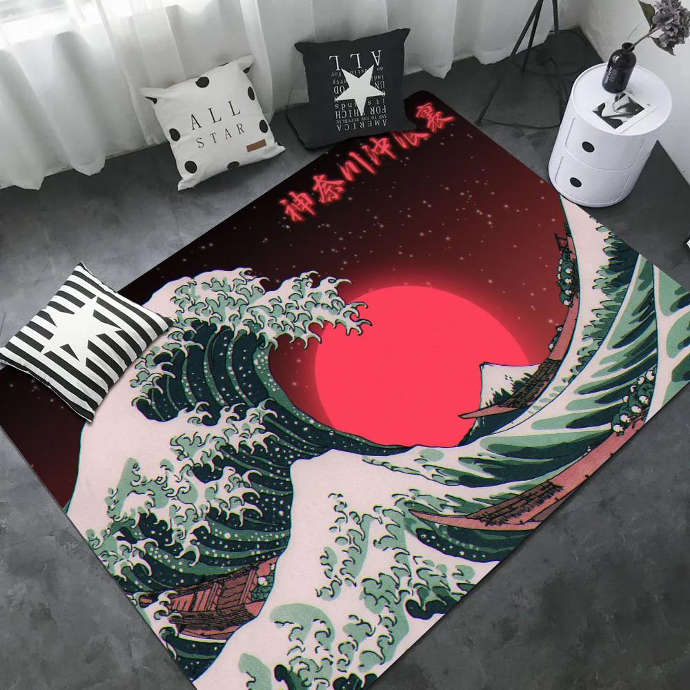 Japanese Wave Art Floor Mat Retro Multiple Choice Living Room Kitchen Rug Non-Slip Modern Home Decor
