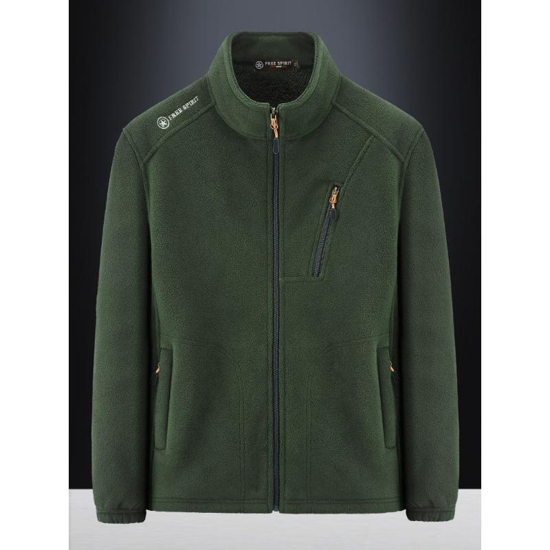 Fuzzy Sherpa Jacket for Men Casual Full Zip Stand Collar Fall Winter Warm Outwear Polar Fleece Jackets Men's Outdoor Hiking Soft Coat With Pockets