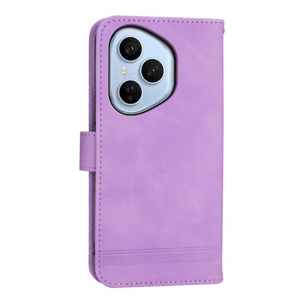 DIERFENG DF-03 For Honor 400 Pro 5G (Global) Case Lines Imprint Wallet Leather Phone Cover with Wrist Strap