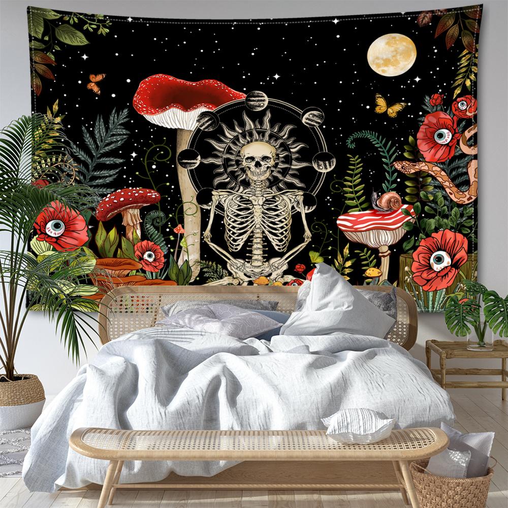 

Фаза Луны Скелет Гриб Гобелен Настенный Гобелен Богемное Искусство Хиппи Tapitz Гостиная Спальня Домашний Декор 150x130CM