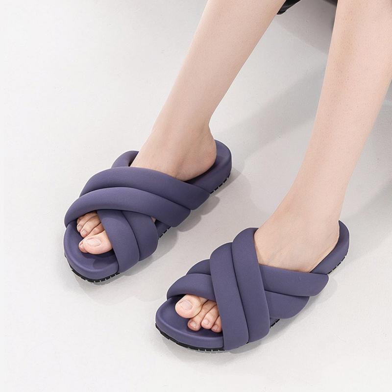 Fashion Fashion Cross Tied Design Brand Slippers Women Comfortable Lightweight Soft Flat Slippers Summer Open Toe Non-slip Beach Shoes