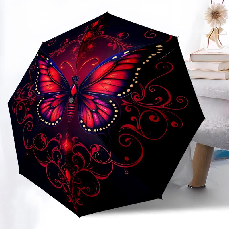1 pièce Ornement Papillon Parapluie Automatique Design 8 Côtes Compact Engrenage pour Voyage en Plein Air, Cadeau de Vacances Parfait yy250827028