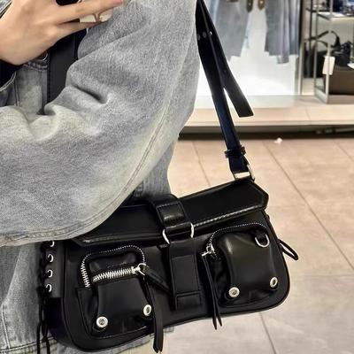 Women Harajuku Vintage Gothic Black Hand Bag Aesthetic Elegant Punk Wallet Purse Handbags Shoulder Trend Tote Bags