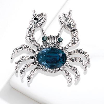 Spilla a forma di granchio animale in metallo, strass, cristallo, distintivo, spilla da bavero per cardigan e maglione, gioiello di lusso per donna, accessori