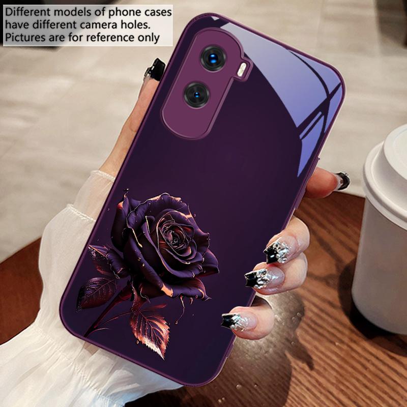 The Dark Golden Rose For Honor 200 90 8X 9X Pro Lite P50 P40 Nova 10 11i P60 Magic4 6 Mate 20 50 Tempered Glass Phone Case