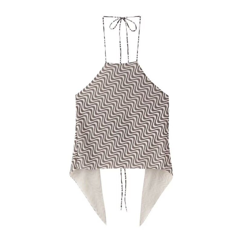 

Модный стиль 2024 Весна Новое поступление Женская одежда Шелковая сетка Принт Топы на бретелях с открытой спиной Юбка миди с высокой талией Длинное платье 5039471 Suspenders L