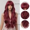 Lang Golvend Bordeaux Donkerrood Synthetisch Haar Pruiken met Pluizige Pony voor Vrouwen Wijnrood Body Wave Halloween Cosplay Natuurlijke pruik