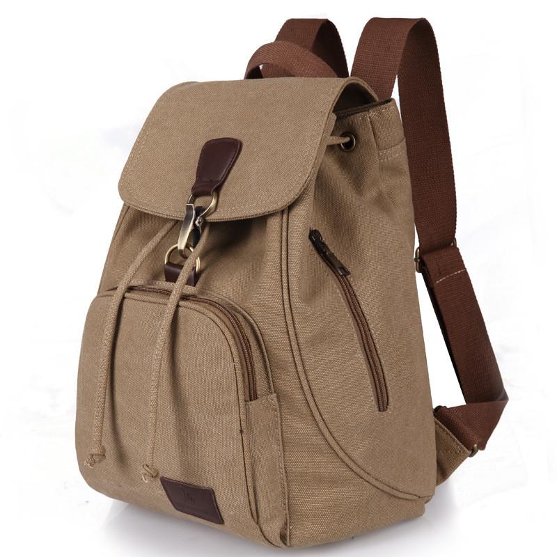 Backpack Canvas Retro Solid Color Laptop Compartment Schoolbag Outdoor Gift