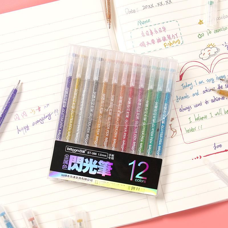 Kids 12 Colors Glitter Gel Pen Set For Graffiti Journal Drawing