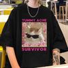 Tummy Ache Survivor Funny Cat Meme TShirt Unisexs Womens Clothing Summer Fashion Comfort Cotton T Shirt Retro Harajuku Tshirts