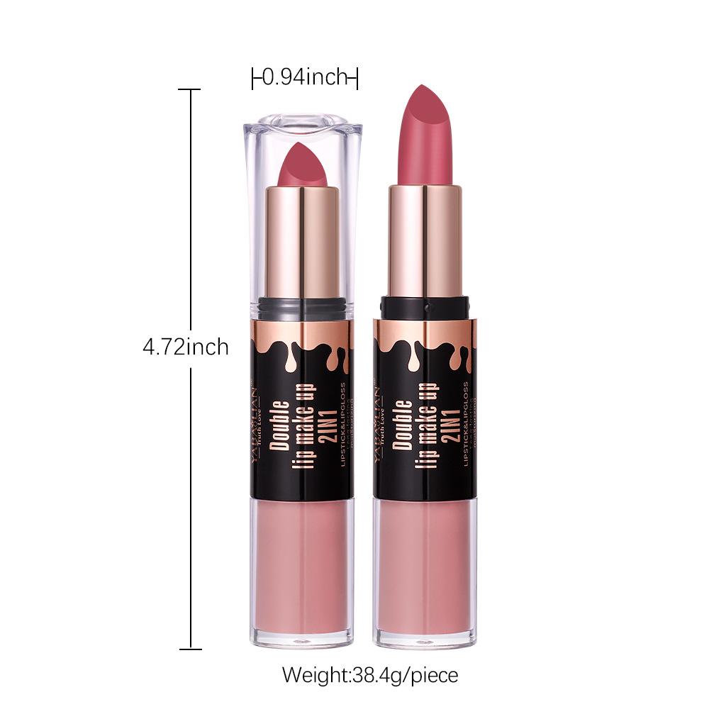 Double Head Matte Lip Glaze Non-stick Cup Velvet Mist Lip Glaze 2-i-1 vanntett, langvarig fuktighetsgivende lipgloss